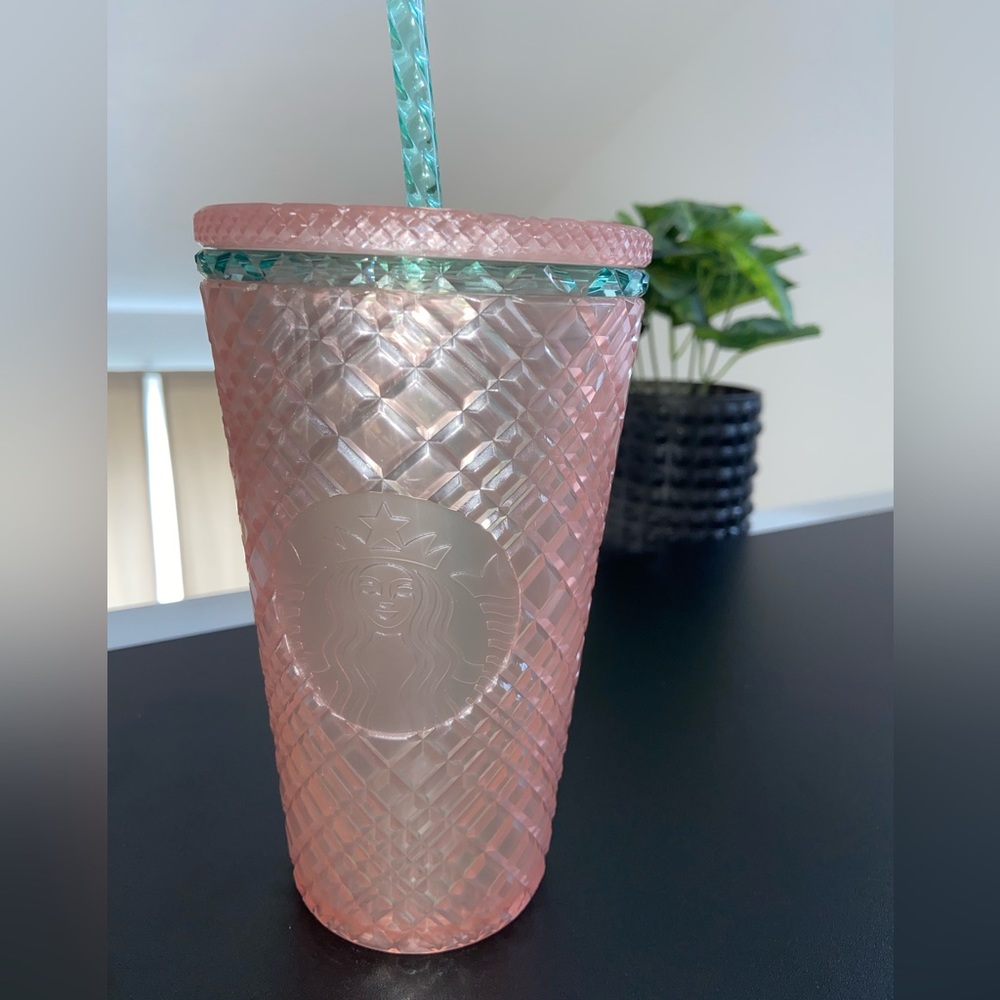 Starbucks Tumbler 2023 Summer Jeweled Pearl Pink Green 16 oz GRANDE Cold Cup NWT